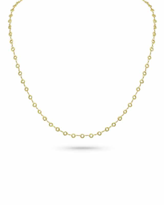18k Yellow Gold Carved Ring Delicate Chain Necklace, 22"L